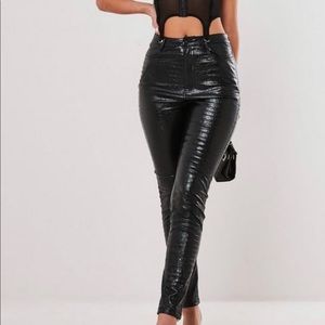 Crocodile print faux leather pant